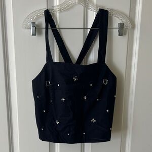 Maeve Navy Embellished Crop Top